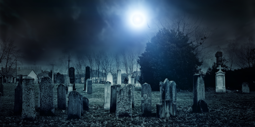 A cemetery at night