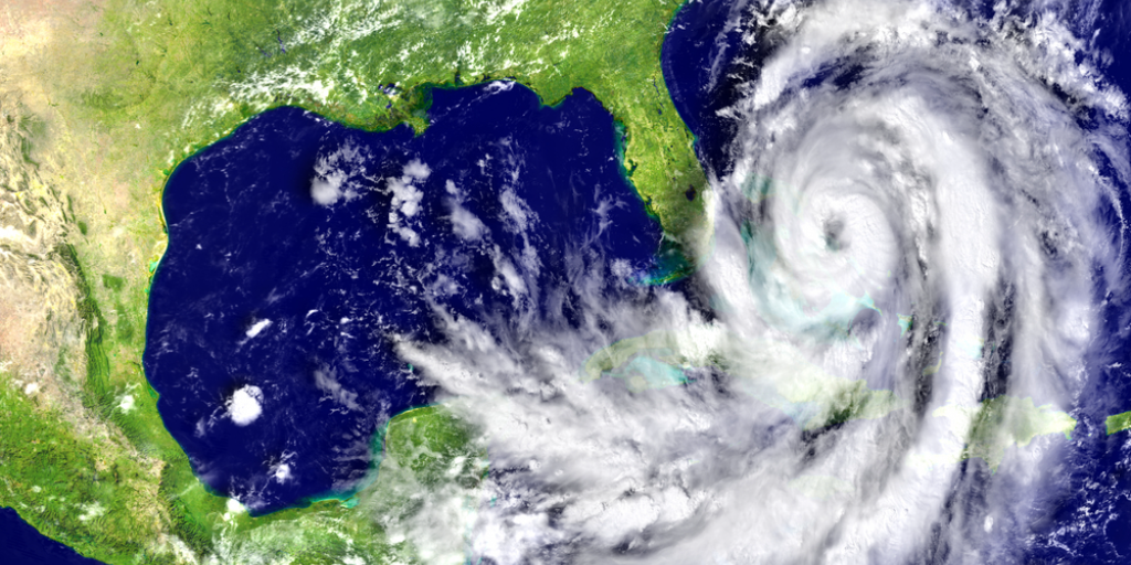 A satellite view of a hurricane near Florida.