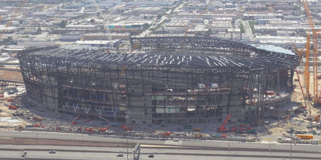 Photo of Allegiant Stadium in Las Vegas under construction.