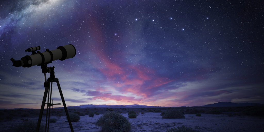 A telescope pointed at the night sky.