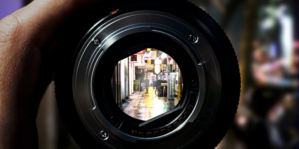 A view of a street through the lens of a camera
