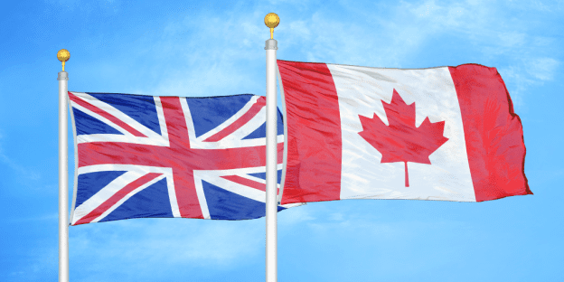 The flags of Canada and the United Kingdom