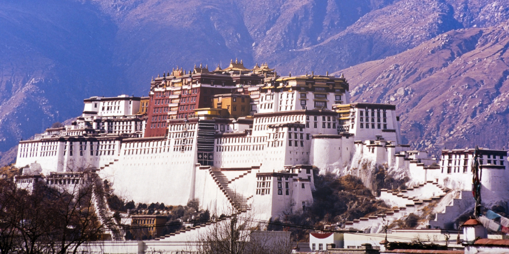 The Potala Palace in Lhasa, Tibet, is the former home of the Dalai Lama
