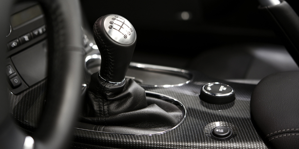 Interior view of a stick-shift car