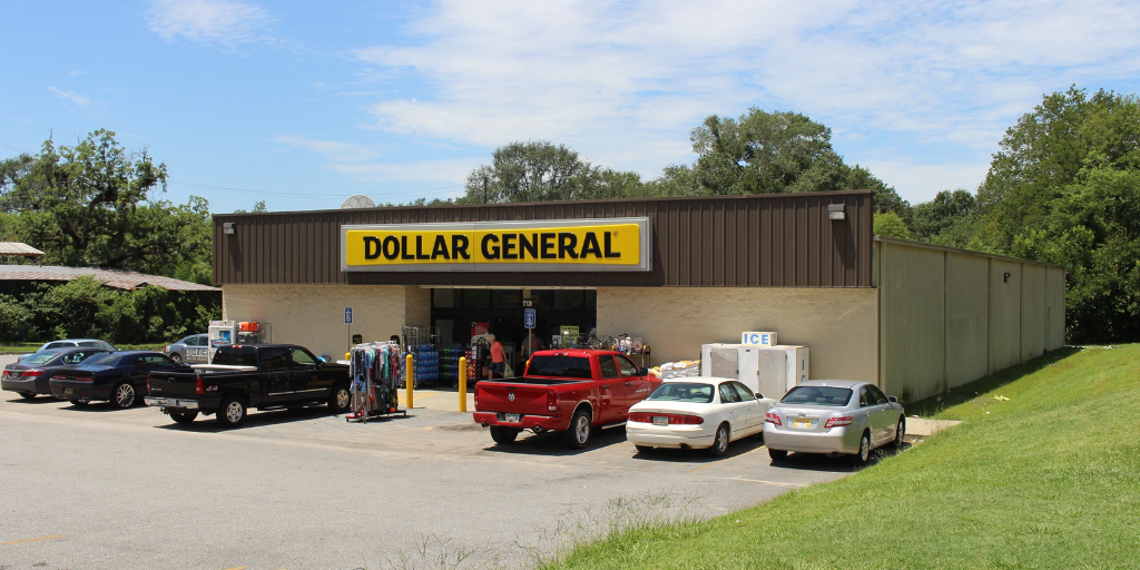 Exterior view of a Dollar General store