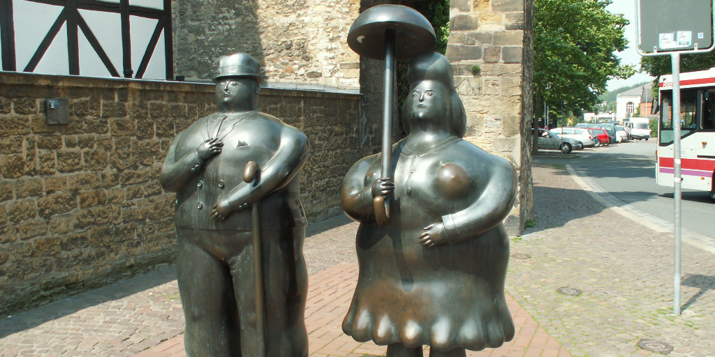 "Man and Woman," a sculpture by Fernando Botero in Goslar, Lower Saxony, Germany