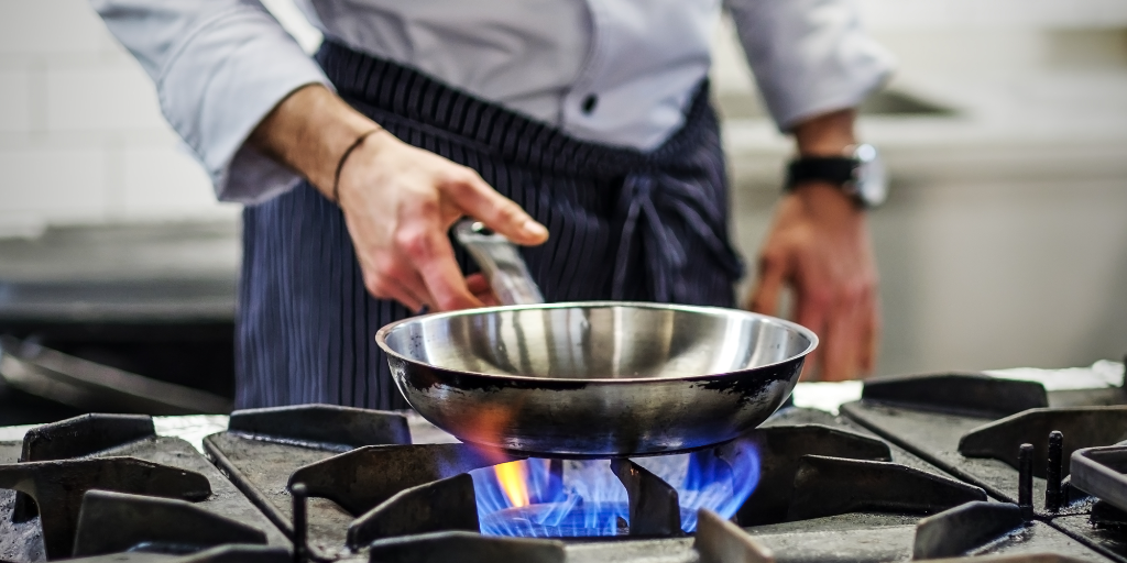 A chef controls a gas stove (the best way to cook!). But does he have an vent to the outside?