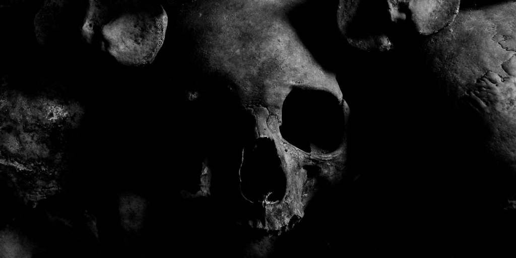 A dark photo of skeletons