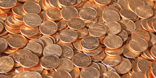 A pile of American pennies