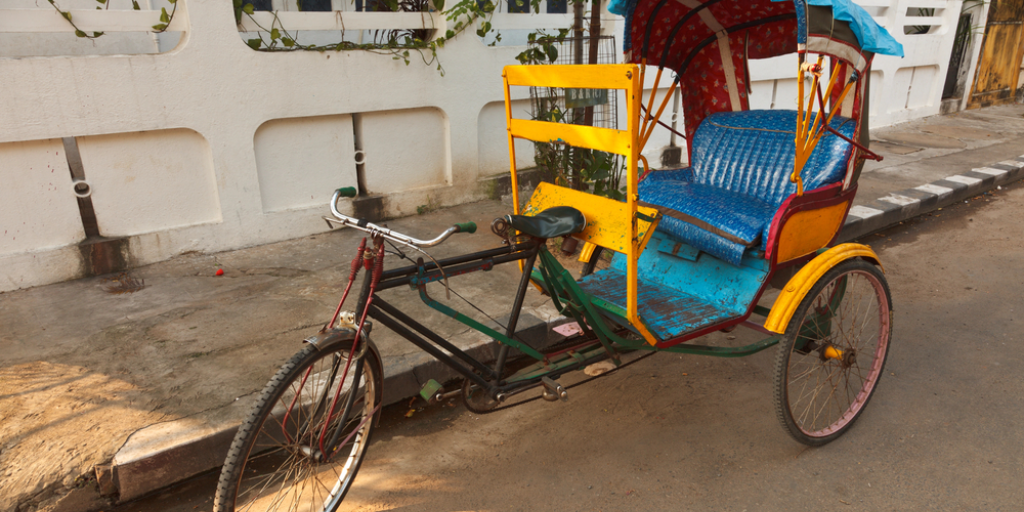 A bicycle rickshaw in India.