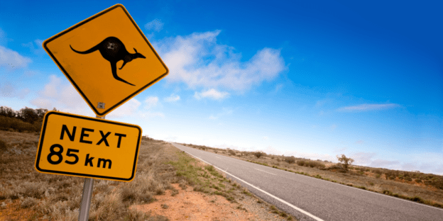 A sign warns motorists of kangaroos. Rio Tinto searched a road like this for a missing capsule.