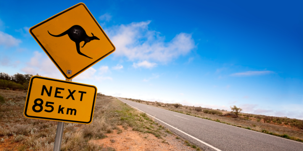 A sign warns motorists of kangaroos. Rio Tinto searched a road like this for a missing capsule.
