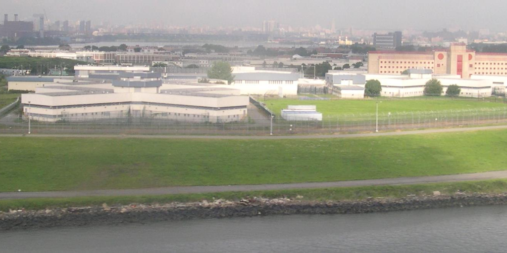 An aerial view of the Rikers Island jail in New York City