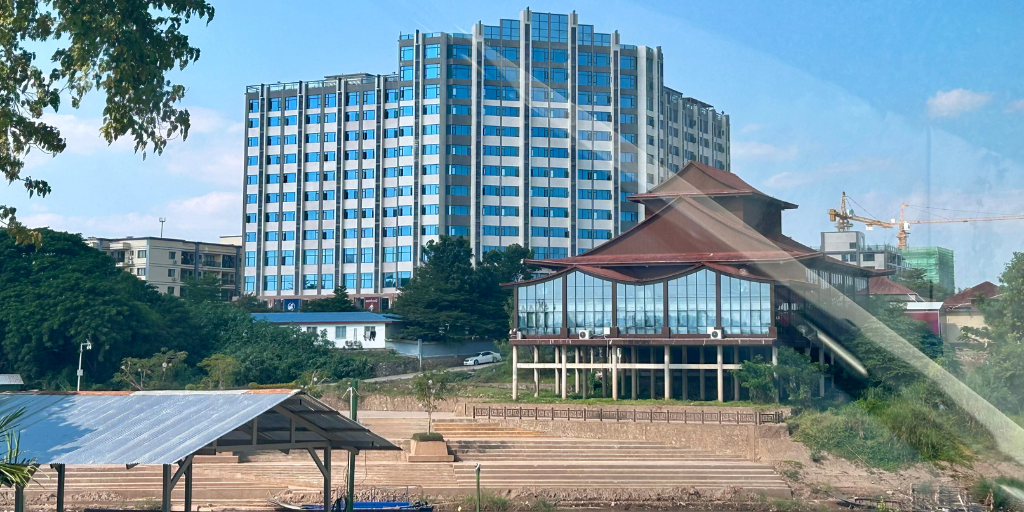 The Shwe Kokko scam center in Myanmar, as seen from across the river in Thailand