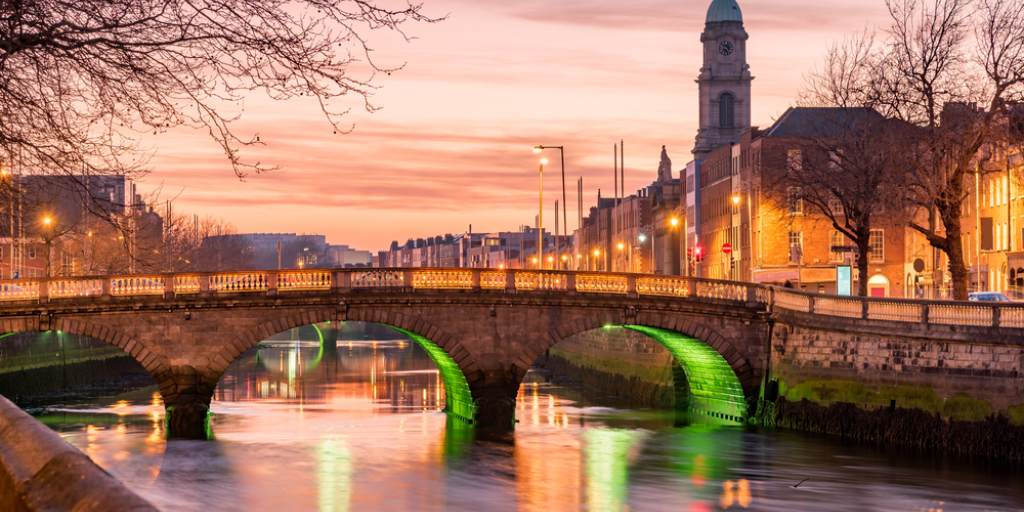 The River Liffey runs through the center of Dublin