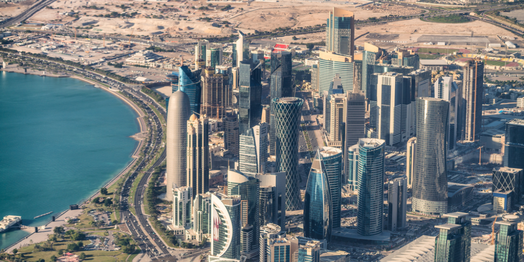 An aerial view of the Doha skyline. Qatar will host the World Cup in 2022.