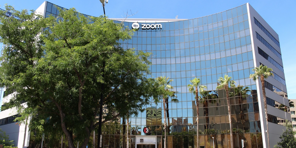 An exterior view of Zoom headquarters in San Jose